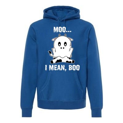 Moo I Mean Boo Funny Ghost Cow Print Halloween Gift Premium Hoodie