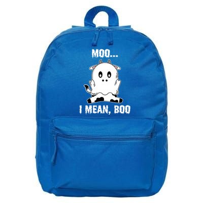 Moo I Mean Boo Funny Ghost Cow Print Halloween Gift 16 in Basic Backpack