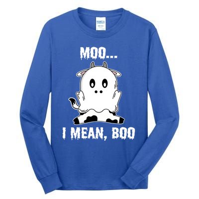 Moo I Mean Boo Funny Ghost Cow Print Halloween Gift Tall Long Sleeve T-Shirt