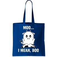 Moo I Mean Boo Funny Ghost Cow Print Halloween Gift Tote Bag