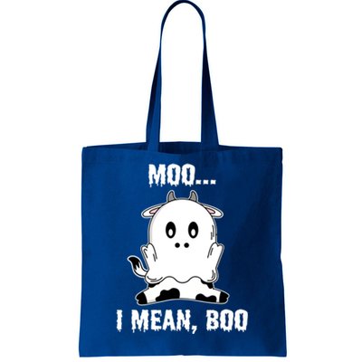 Moo I Mean Boo Funny Ghost Cow Print Halloween Gift Tote Bag