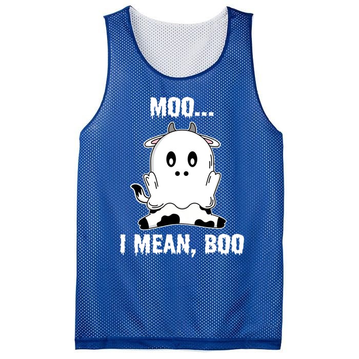 Moo I Mean Boo Funny Ghost Cow Print Halloween Gift Mesh Reversible Basketball Jersey Tank