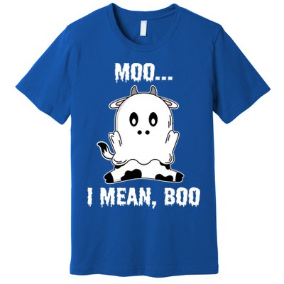 Moo I Mean Boo Funny Ghost Cow Print Halloween Gift Premium T-Shirt