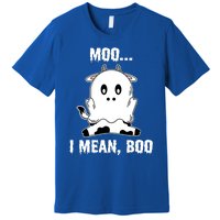 Moo I Mean Boo Funny Ghost Cow Print Halloween Gift Premium T-Shirt