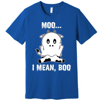 Moo I Mean Boo Funny Ghost Cow Print Halloween Gift Premium T-Shirt