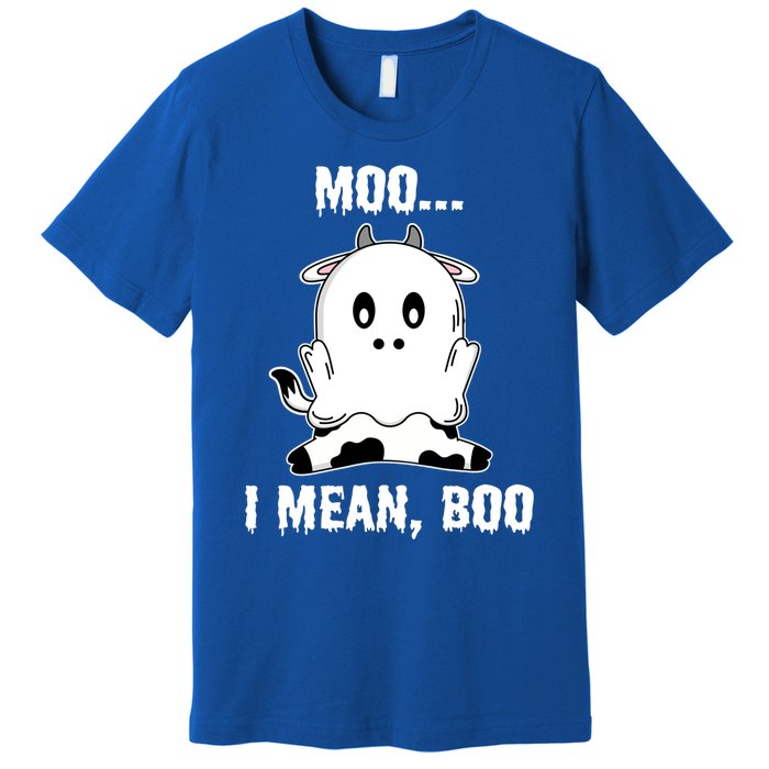 Moo I Mean Boo Funny Ghost Cow Print Halloween Gift Premium T-Shirt