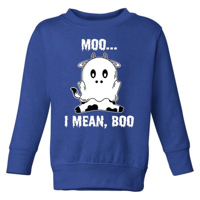 Moo I Mean Boo Funny Ghost Cow Print Halloween Gift Toddler Sweatshirt