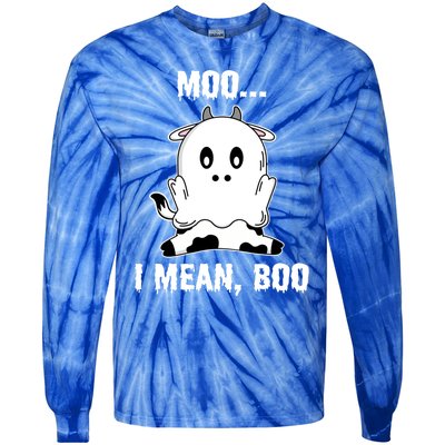 Moo I Mean Boo Funny Ghost Cow Print Halloween Gift Tie-Dye Long Sleeve Shirt