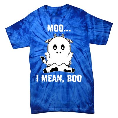 Moo I Mean Boo Funny Ghost Cow Print Halloween Gift Tie-Dye T-Shirt