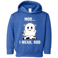 Moo I Mean Boo Funny Ghost Cow Print Halloween Gift Toddler Hoodie