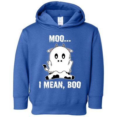 Moo I Mean Boo Funny Ghost Cow Print Halloween Gift Toddler Hoodie