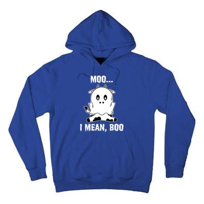 Moo I Mean Boo Funny Ghost Cow Print Halloween Gift Tall Hoodie