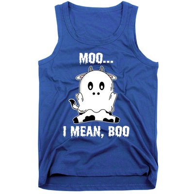 Moo I Mean Boo Funny Ghost Cow Print Halloween Gift Tank Top