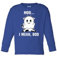 Moo I Mean Boo Funny Ghost Cow Print Halloween Gift Toddler Long Sleeve Shirt