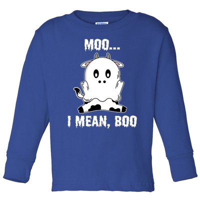 Moo I Mean Boo Funny Ghost Cow Print Halloween Gift Toddler Long Sleeve Shirt