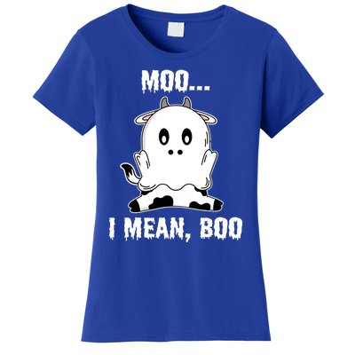 Moo I Mean Boo Funny Ghost Cow Print Halloween Gift Women's T-Shirt