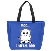 Moo I Mean Boo Funny Ghost Cow Print Halloween Gift Zip Tote Bag