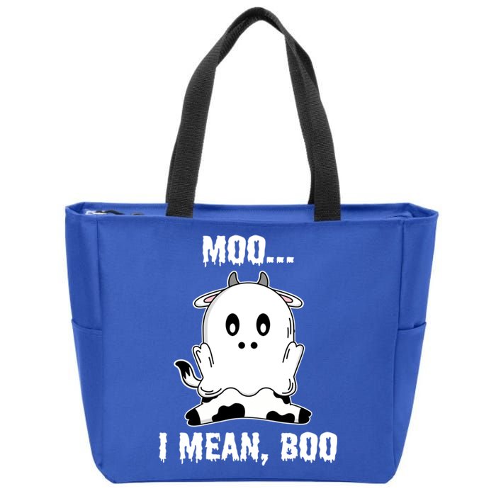 Moo I Mean Boo Funny Ghost Cow Print Halloween Gift Zip Tote Bag