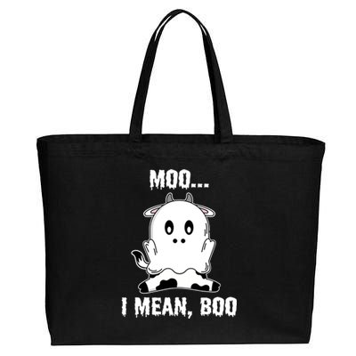 Moo I Mean Boo Funny Ghost Cow Print Halloween Gift Cotton Canvas Jumbo Tote