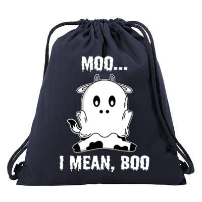 Moo I Mean Boo Funny Ghost Cow Print Halloween Gift Drawstring Bag