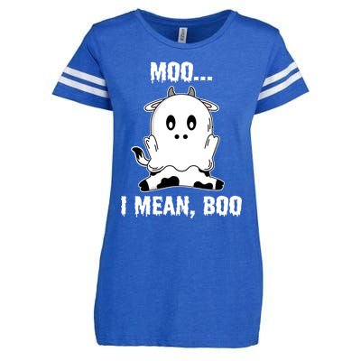 Moo I Mean Boo Funny Ghost Cow Print Halloween Gift Enza Ladies Jersey Football T-Shirt