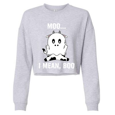 Moo I Mean Boo Funny Ghost Cow Print Halloween Gift Cropped Pullover Crew