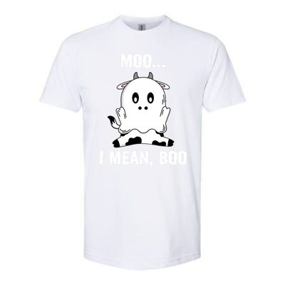 Moo I Mean Boo Funny Ghost Cow Print Halloween Gift Softstyle CVC T-Shirt