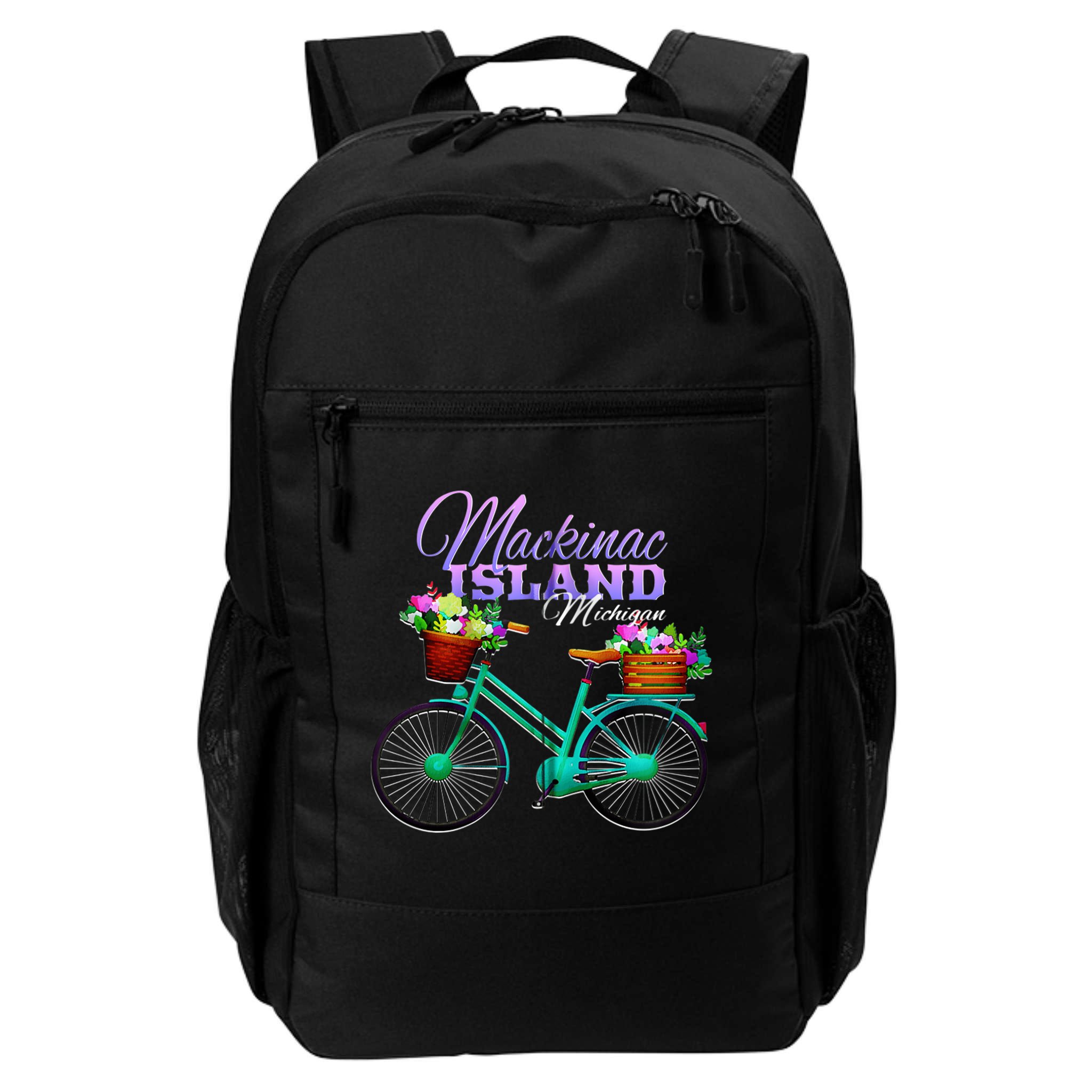 Mackinac Island Michigan Gift Vintage Bike Flowers Zip Hoodie Backpack