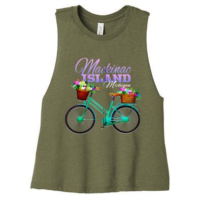 Mackinac Island Michigan Gift Vintage Bike Flowers Zip Hoodie Women's Racerback Cropped Tank