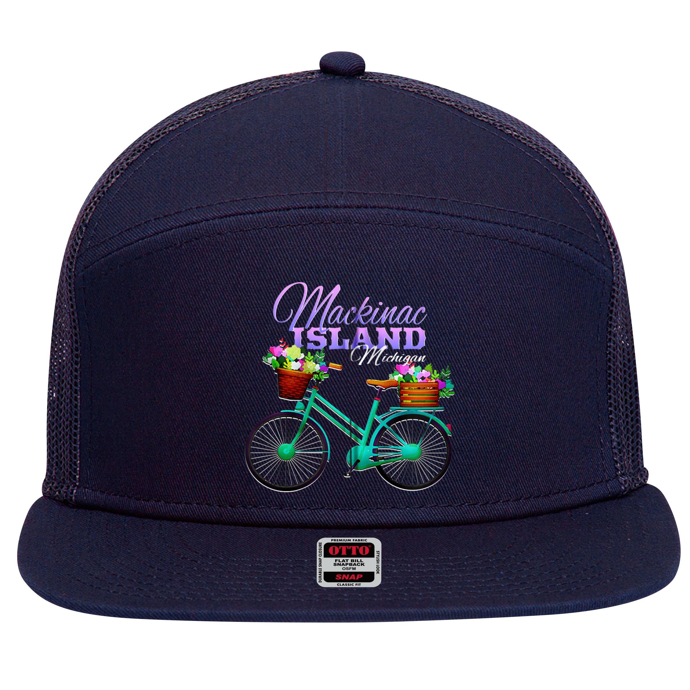 Mackinac Island Michigan Gift Vintage Bike Flowers Zip Hoodie 7 Panel Mesh Trucker Snapback Hat