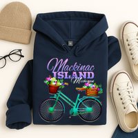 Mackinac Island Michigan Gift Vintage Bike Flowers Zip Hoodie Hoodie