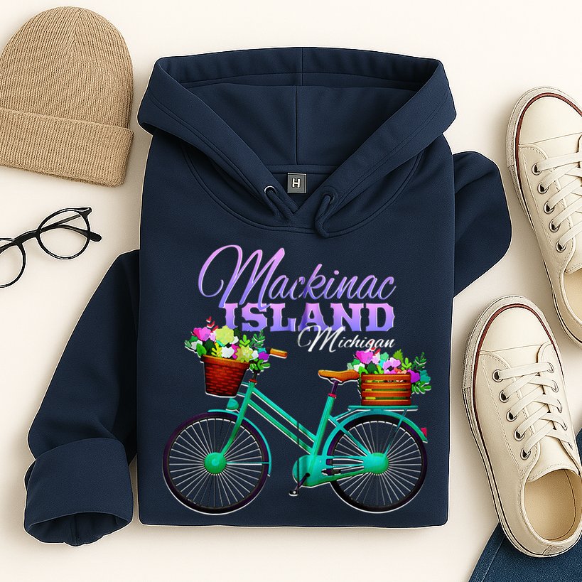 Mackinac Island Michigan Gift Vintage Bike Flowers Zip Hoodie Hoodie