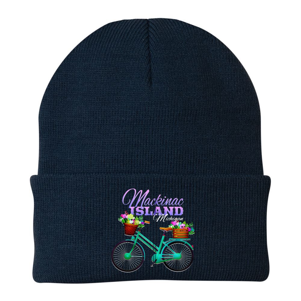 Mackinac Island Michigan Gift Vintage Bike Flowers Zip Hoodie Beanie