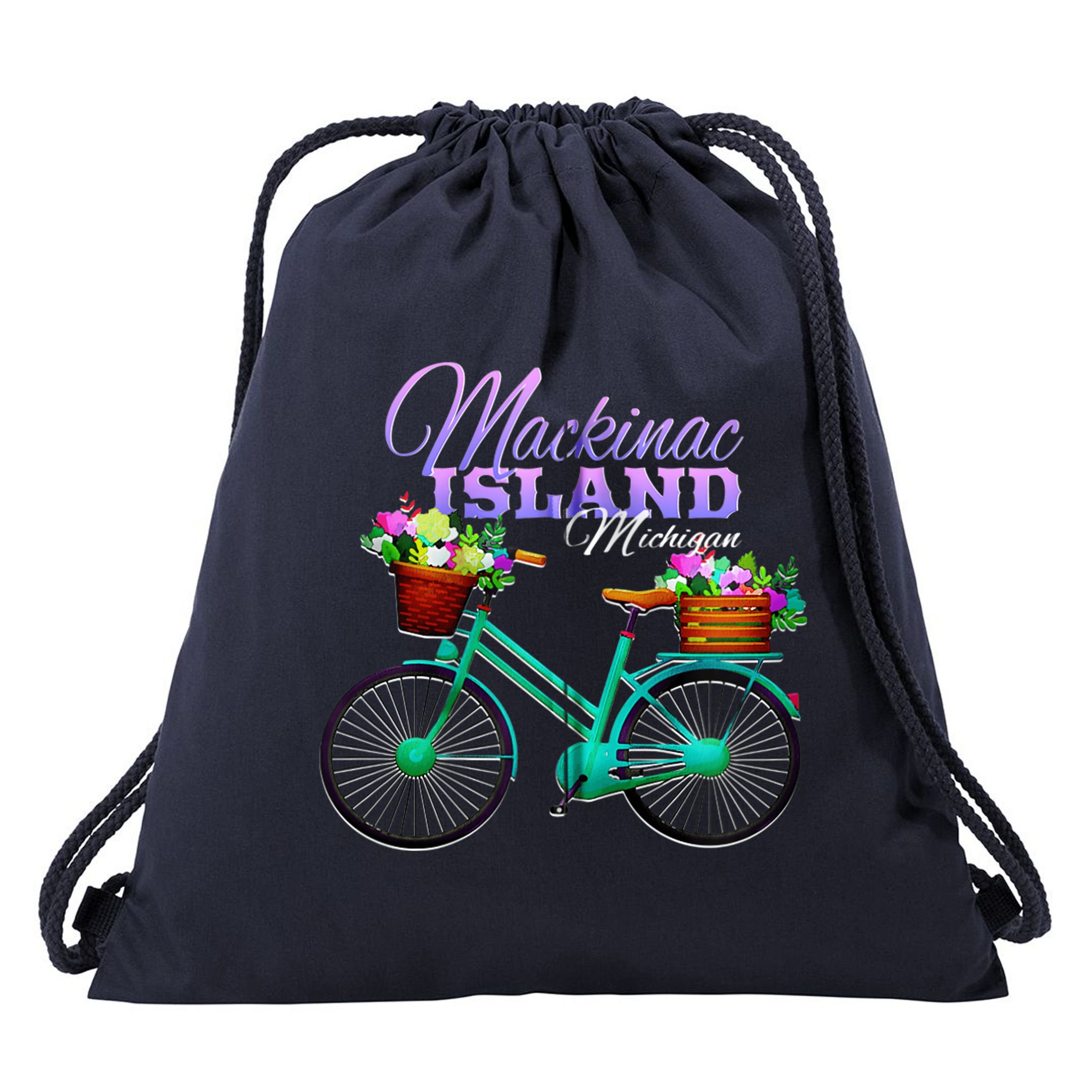 Mackinac Island Michigan Gift Vintage Bike Flowers Zip Hoodie Drawstring Bag