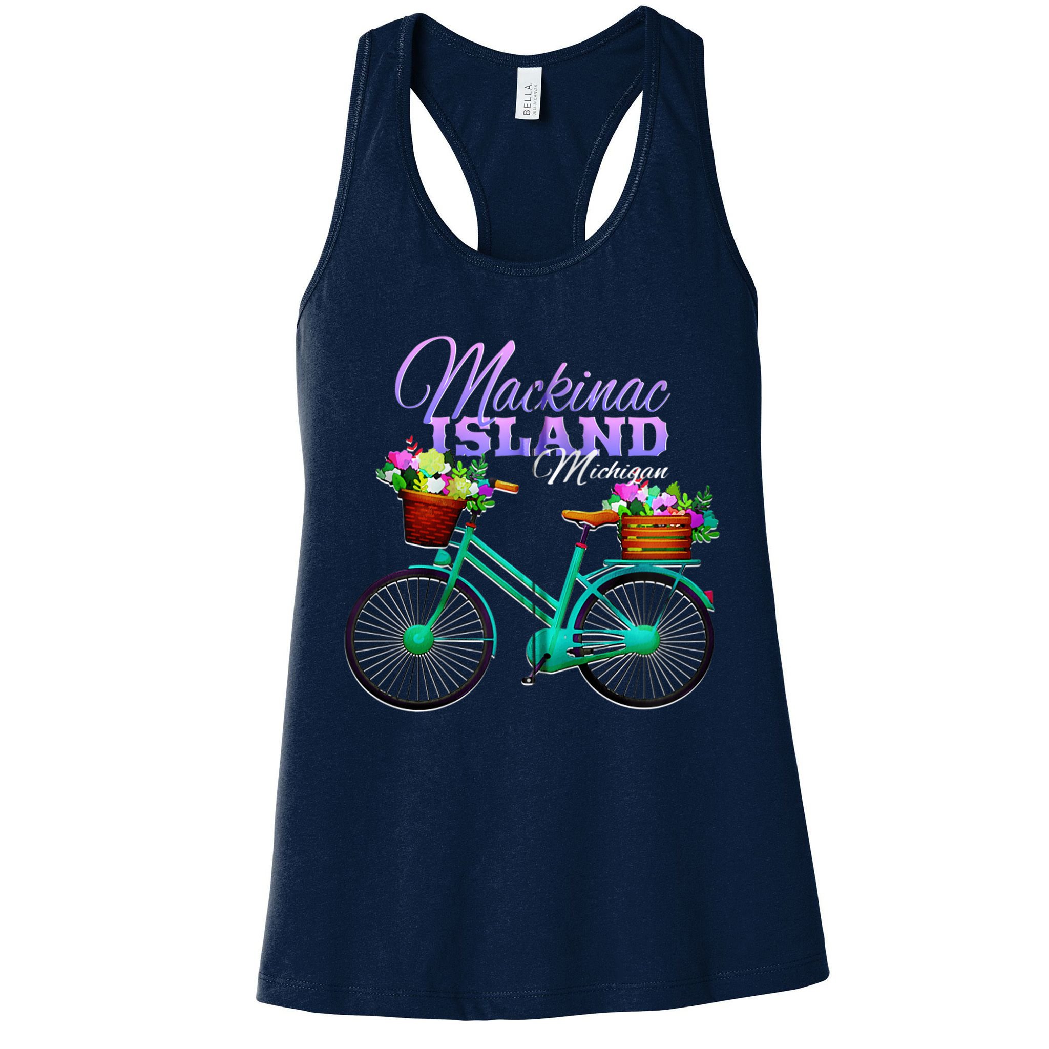 Mackinac Island Michigan Gift Vintage Bike Flowers Zip Hoodie Womens Tank Top