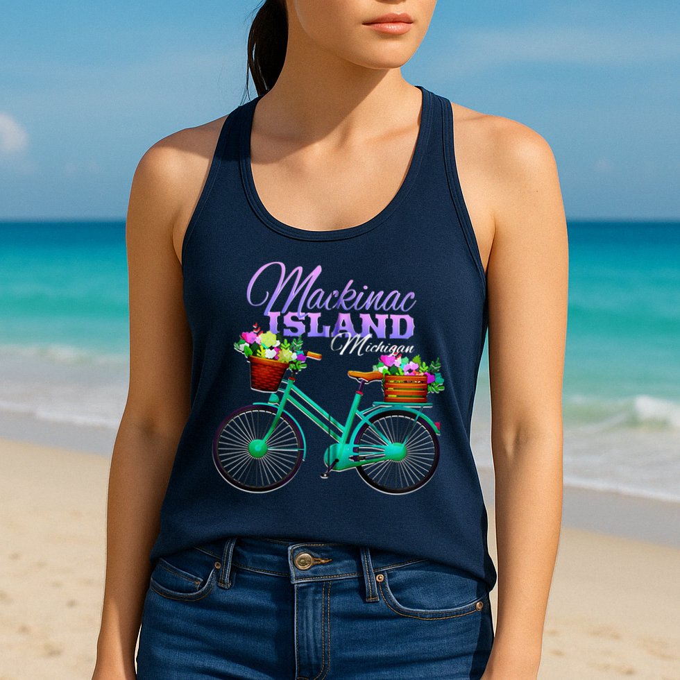 Mackinac Island Michigan Gift Vintage Bike Flowers Zip Hoodie Womens Tank Top
