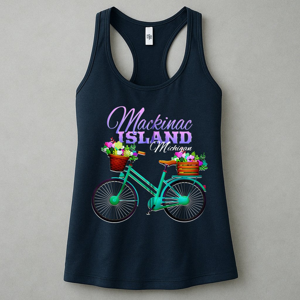 Mackinac Island Michigan Gift Vintage Bike Flowers Zip Hoodie Womens Tank Top