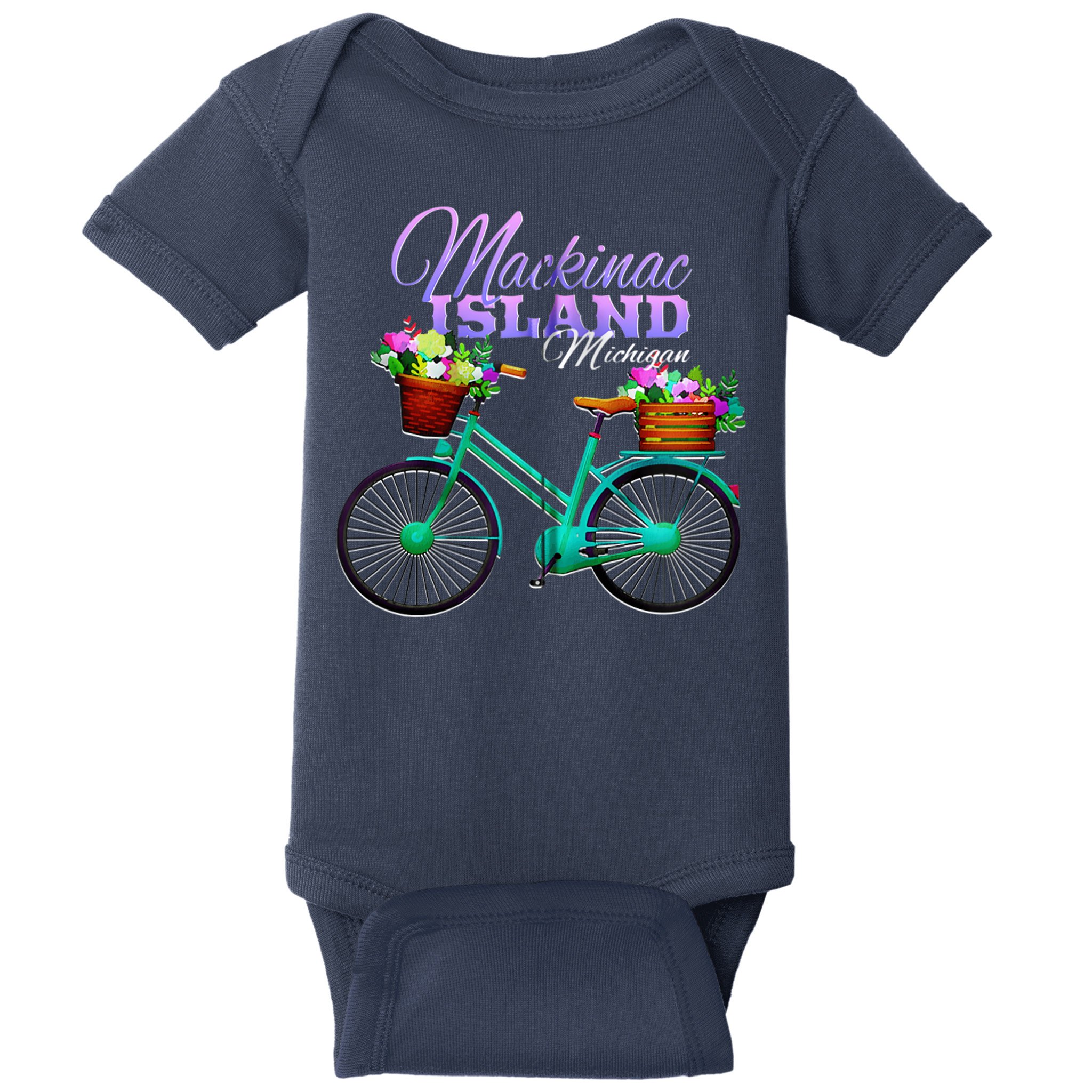 Mackinac Island Michigan Gift Vintage Bike Flowers Zip Hoodie Baby Bodysuit