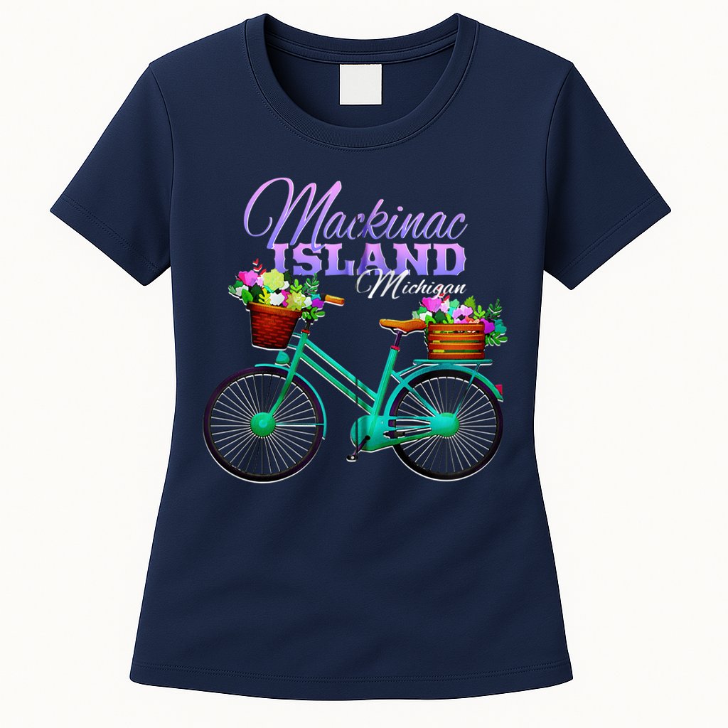 Mackinac Island Michigan Gift Vintage Bike Flowers Zip Hoodie Womens T-Shirt
