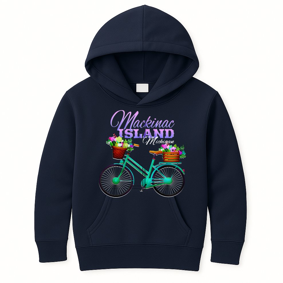 Mackinac Island Michigan Gift Vintage Bike Flowers Zip Hoodie Kids Hoodie