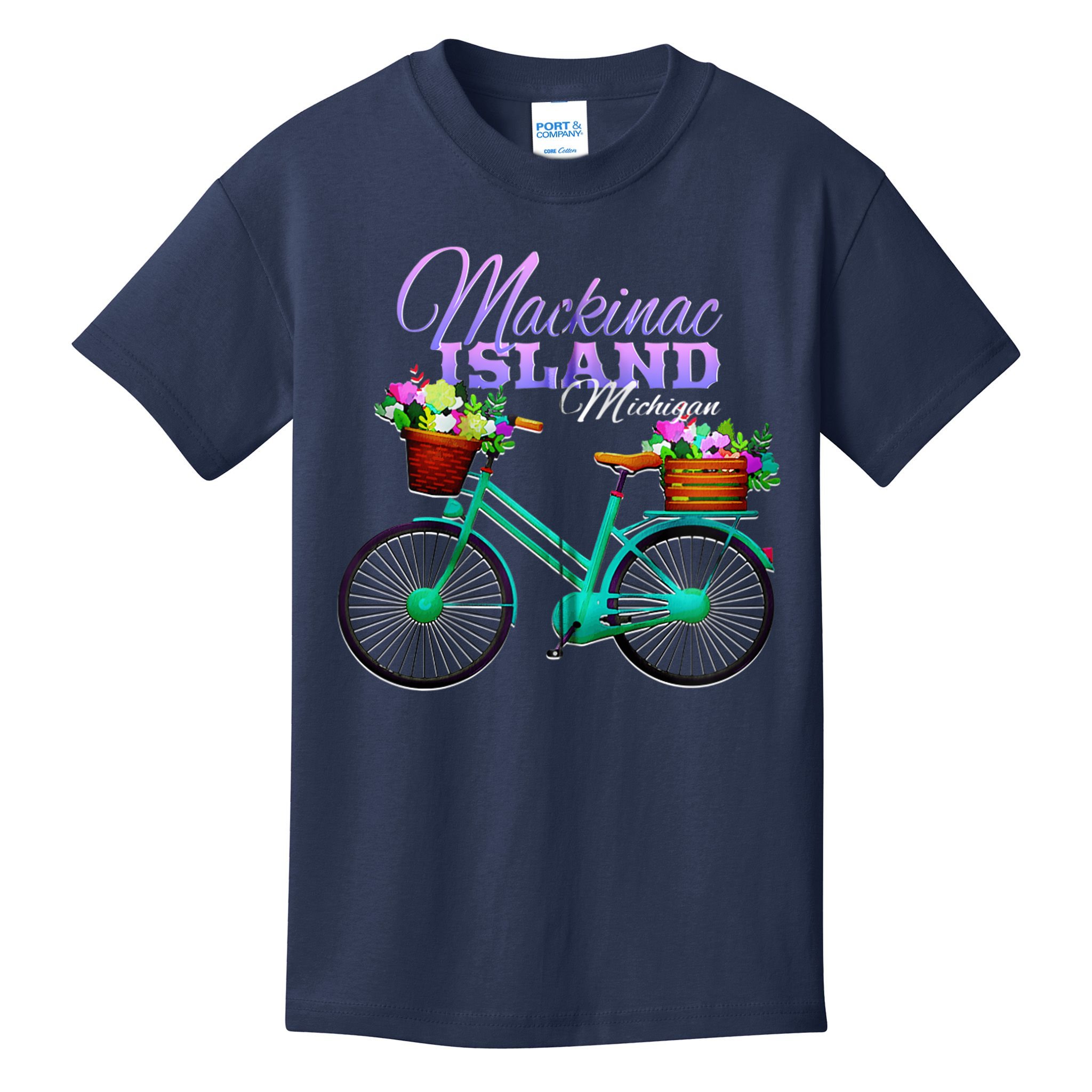 Mackinac Island Michigan Gift Vintage Bike Flowers Zip Hoodie Kids T-Shirt