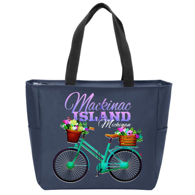 Mackinac Island Michigan Gift Vintage Bike Flowers Zip Hoodie Zip Tote Bag