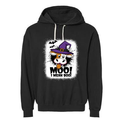 Moo I Mean Boo Funny Ghost Cows Halloween Highland Cow Gift Garment-Dyed Fleece Hoodie