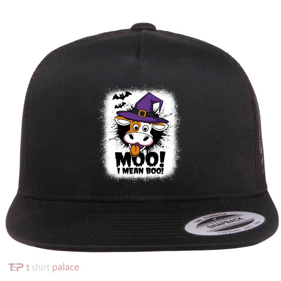 Moo I Mean Boo Funny Ghost Cows Halloween Highland Cow Gift Flatbill Hat