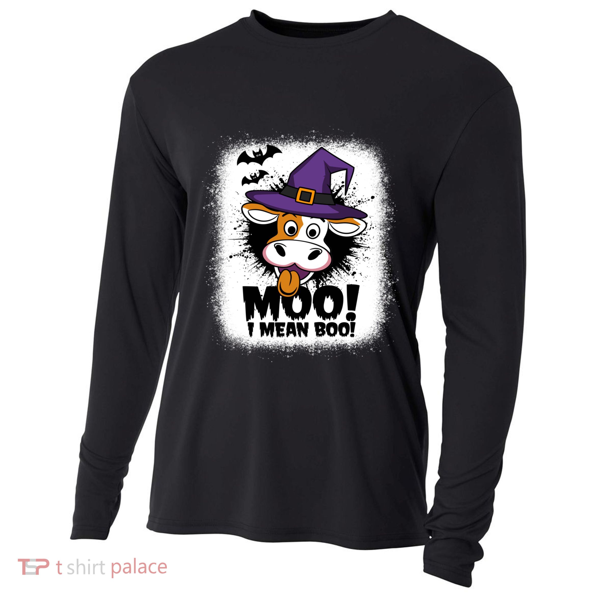 Moo I Mean Boo Funny Ghost Cows Halloween Highland Cow Gift Cooling Performance Long Sleeve Crew