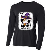Moo I Mean Boo Funny Ghost Cows Halloween Highland Cow Gift Cooling Performance Long Sleeve Crew