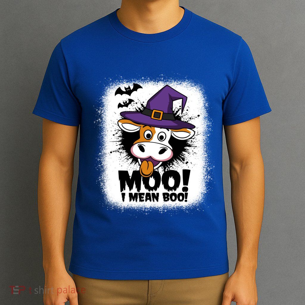Moo I Mean Boo Funny Ghost Cows Halloween Highland Cow Gift T-Shirt