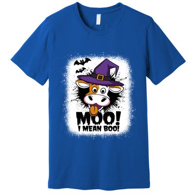 Moo I Mean Boo Funny Ghost Cows Halloween Highland Cow Gift Premium T-Shirt
