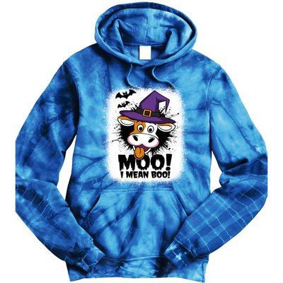 Moo I Mean Boo Funny Ghost Cows Halloween Highland Cow Gift Tie Dye Hoodie