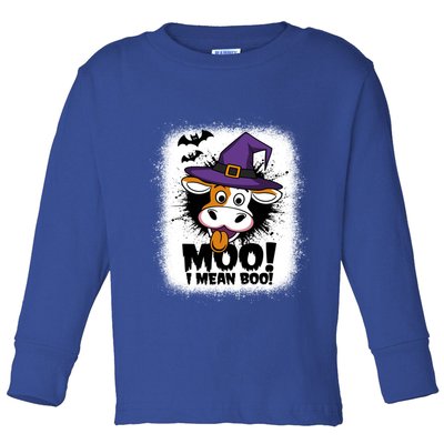 Moo I Mean Boo Funny Ghost Cows Halloween Highland Cow Gift Toddler Long Sleeve Shirt